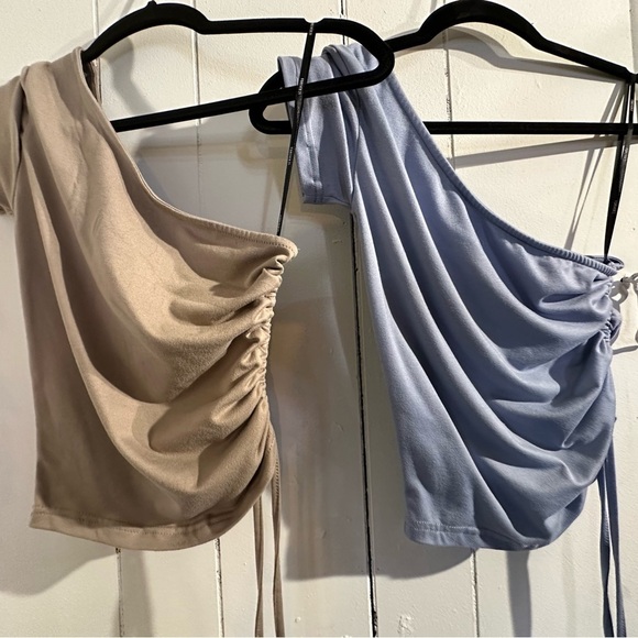 Forever 21 Tops - One-Shoulder Ruched Tops in Tan and Blue